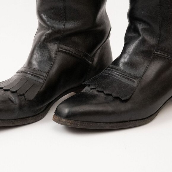Manolo Blahnik Black Leather Tall Riding Boots – Made in Italy – Size 37.5 - Picture 2 of 16